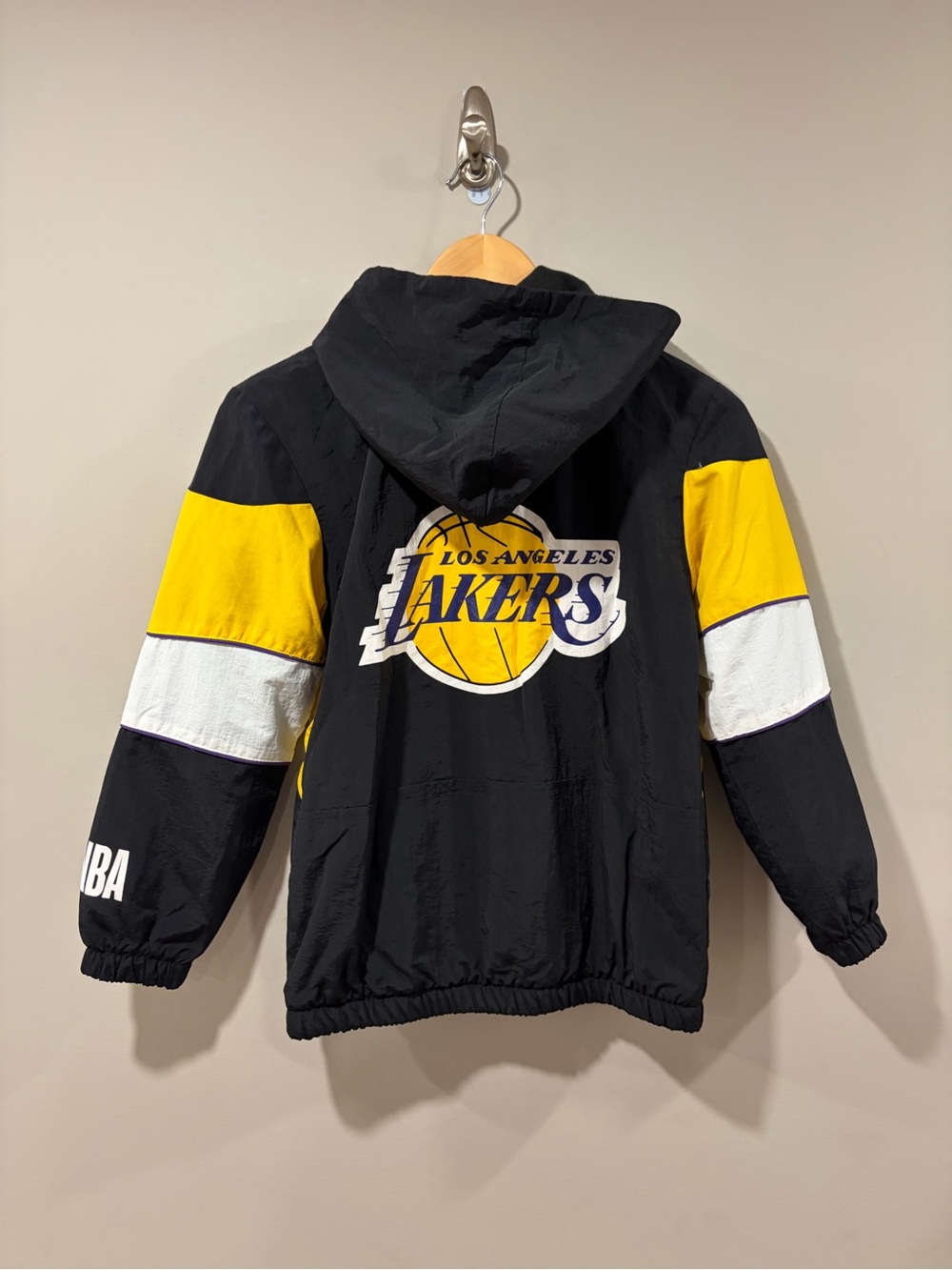 Los Angeles Lakers NBA Hooded Pullover Windbreaker Jacket Black Gold